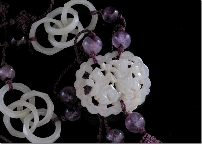 Chinese Amethyst White Jade Necklace