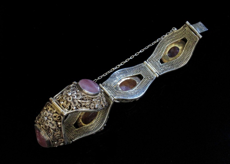 Chinese Antique Tourmaline Silver Bracelet-6