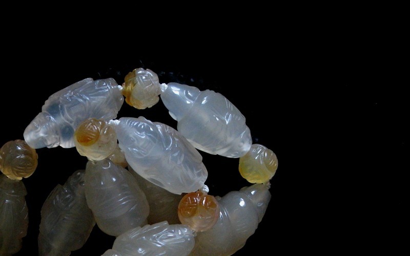 Chinese Carved Jade Mala Beads